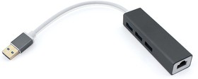 Адаптер USB Type-A на USB 3.0*3 + RJ45 серый