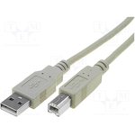 USB 2.0 Adapter cable, USB plug type A to USB plug type B, 5 m, beige