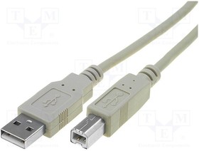 Фото 1/3 AK-300102-018-E, Cable; USB 2.0; USB A plug,USB B plug; nickel plated; 1.8m; grey