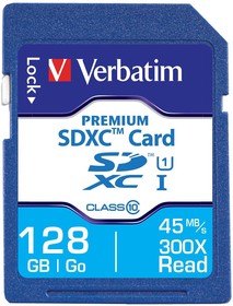 44025, 128 GB SDXC SD Card, Class 10, UHS-1 U1, Verbatim | купить в розницу и оптом