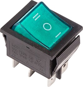 Фото 1/5 36-2392, Переключатель клавишный 250V 15А (6с) ON-OFF-ON зеленый с подсветкой и нейтралью (RWB-509, SC-767) R