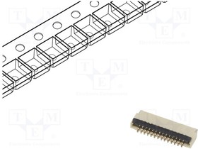 FFC2B28-14-G, FFC & FPC Connectors 14W,0.5mm FFC Con,R/A,Dual Cont,B/Flp,H1. 0mm,Gld,SMT,T&R