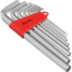 12302, Набор ключей имбусовых HEX, 2-12 мм, CrV, 9 шт., удлиненные, сатин.