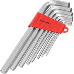 12302, Набор ключей имбусовых HEX, 2-12 мм, CrV, 9 шт., удлиненные, сатин.