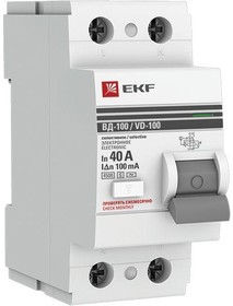 Фото 1/4 Выключатель дифференциального тока (УЗО) 2п 40А 100мА тип AC ВД-100 (электромех.) PROxima EKF elcb-2-40-100S-em-pro