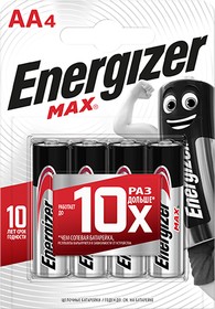 Фото 1/2 Алкалиновая Батарейка Energizer, MAX AA, 4 шт/блист (цена за блистер)
