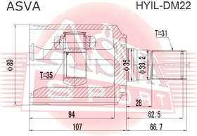 Фото 1/4 hyil-dm22, Шрус внутренний левый 35x36x31 HYUNDAI SORENTO/SANTA FE 2 2 AT 2WD/4WD