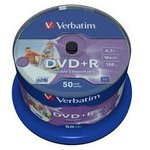 Verbatim Диски DVD+R 4.7Gb 16-х, Wide Photo InkJet Printable, 50 шт ...