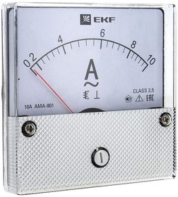 Фото 1/6 Амперметр AM-A801 аналоговый на панель (80х80) круглый вырез 10А прямое подключение EKF PROxima