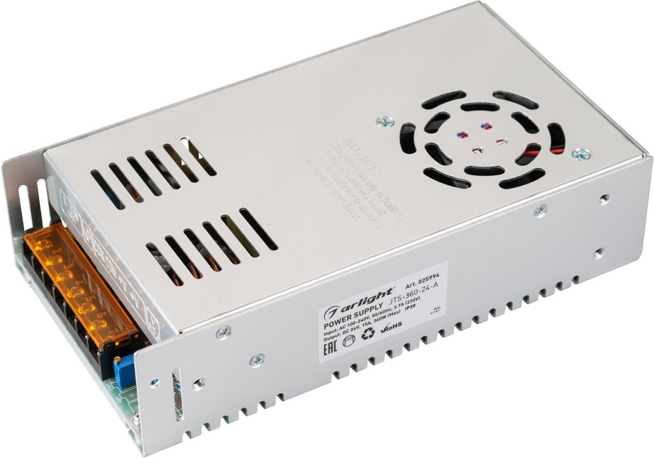 025994, Блок питания JTS-360-24-A (0-24V, 15A, 360W) (Arlight, IP20