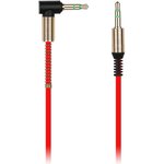 AUX кабель 3.5-3.5 мм (M-M), 1 м, красный, с Г-образным наконечником ...