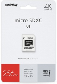 Фото 1/6 micro SDXC карта памяти Smartbuy 256GB Class10 PRO U3 R/W:90/70 MB/s (с адаптером SD)
