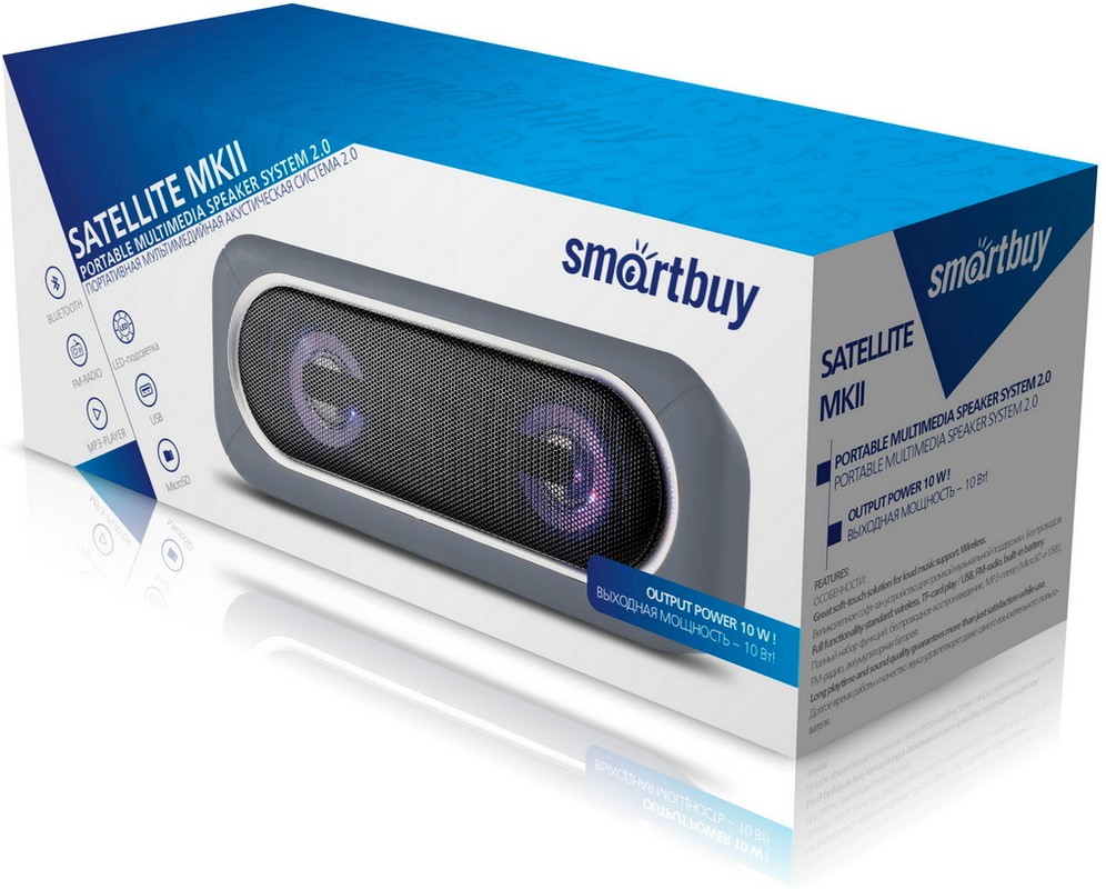 Акустическая система Smartbuy SATELLITE 2 10Вт, Bluetooth, FM, MP3,  LED-подсветка, серая(SBS-460)/20 | купить в розницу и оптом