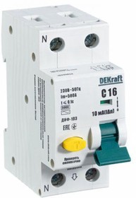 Выключатель автоматический дифференциального тока 2п (1P+N) C 16А 10мА тип A ДИФ-103 6кА DEKraft 16225DEK