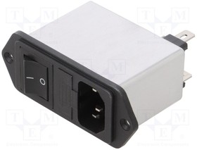 Фото 1/2 FN281-1-06, Filtered IEC Power Entry Module, IEC C14, General Purpose, 1 А, 250 В AC, 2-Pole Switch