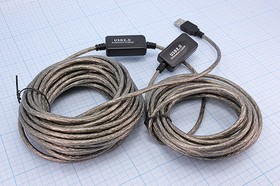 Фото 1/4 Кабель удлинитель USB2.0 А вилка- USB А розетка с усилителем, 15м; №3103 P шнур штек USB A-гн USB A\15м\усил\Ni/ пл\серебристый\