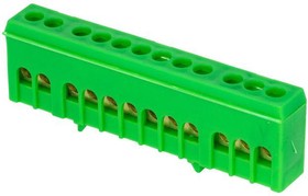 sn0-63-12-ig-r, Шина 0 PE (6х9мм) 12 отверстий латунь зеленый изолированный корпус на DIN-рейку розничный стикер PROxima
