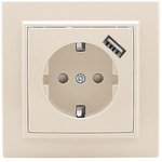 ERR16-028-200-USB, Розетка Минск 1-местная СП c заземлением 16А бежевая с ...