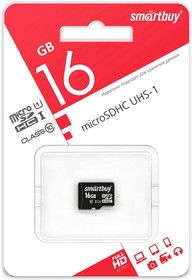 Фото 1/6 micro SDHC карта памяти Smartbuy 16GB Сlass 10 UHS-I (без адаптеров)