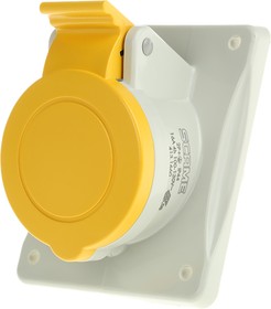 Фото 1/6 413.1663, IP44 Yellow Panel Mount 2P + E Heavy Duty Power Connector Socket, Rated At 16A, 110 V