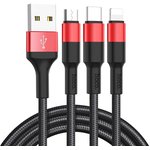 Кабель USB HOCO X26 Xpress 3 в 1 для Lightning, Micro USB ...