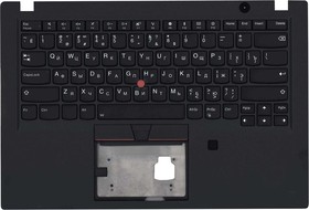 Фото 1/2 Клавиатура (топ-панель) для ноутбука Lenovo ThinkPad T490s черная с черным топкейсом (под отпечаток пальца FPR)