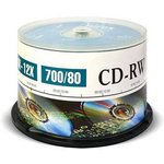 UL121002A8B, Диск CD-RW Mirex 700 Mb, 12х, Cake Box (50), (50/300)