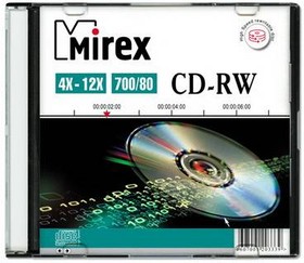 UL121002A8S, Диск CD-RW Mirex 700 Mb, 12х, Slim Case (1), (1/200)