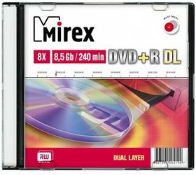 Фото 1/2 UL130062A8S, Диск DVD+R Mirex 8.5 Gb, 8x, Slim Case (1), Dual Layer (1/50)