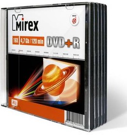 Фото 1/2 UL130013A1F, Диск DVD+R Mirex 4.7 Gb, 16x, Slim Case (5), (5/200)