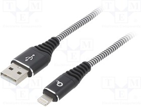 CC-USB2B-AMLM-1M-BW, Кабель; USB 2.0; вилка Apple Lightning,вилка USB A; позолота; 1м