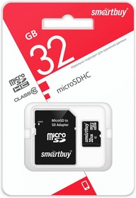 Фото 1/8 micro SDHC карта памяти Smartbuy 32GB Class 10 (с адаптером SD)LE