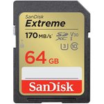 Флеш карта SD 64GB SanDisk SDXC Class 10 V30 UHS-I U3 Extreme 170MB/s