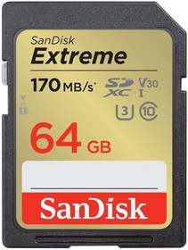Фото 1/2 SDSDXV2-064G-GNCIN, Флеш карта SD 64GB SanDisk SDXC Class 10 V30 UHS-I U3 Extreme 170MB/s