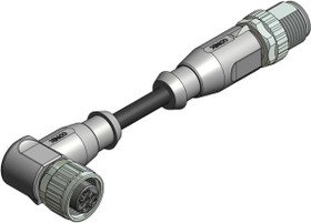 Sensor actuator cable, M12-cable socket, angled to M12-cable plug, straight, 4 pole, 3 m, TPU, black, 4 A, 43-10723