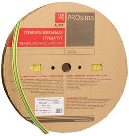 Трубка термоусадочная ТУТ нг 12/6 желт./зел. (уп.100м) EKF tut-12-yg (упаковка из 100)