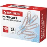 Скрепки , 28 мм, омедненные, 100 шт., в картонной коробке, 270448