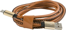 Фото 1/3 Дата-кабель Red Line USB - micro USB (2 метра) оплетка "экокожа", коричневый