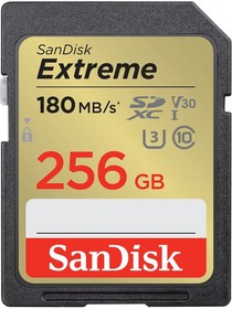 Фото 1/2 Карта памяти Sandisk Extreme SDXC UHS-I Class 3 V30 180/130MB/s 256Gb (SDSDXVV-256G-GNCIN)