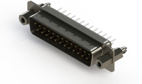 627-025-220-047, Metal Body D-Sub Plug - 25 Contacts - PC Pin - #4-40 Standoff w/Boardlocks - Nickel Shell - -55°C to +85°C