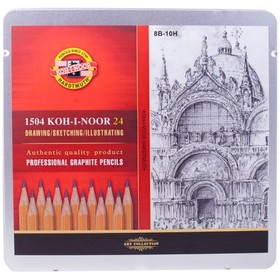 Набор чернографитных карандашей BERLINGO 1500 , 24 шт, 8B-10H, заточенные, металлический пенал 1504024001PL