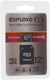Фото 1/2 EX032GCSDHC10-AD, Карта памяти 32GB MicroSD class 10 + SD адаптер EXPLOYD