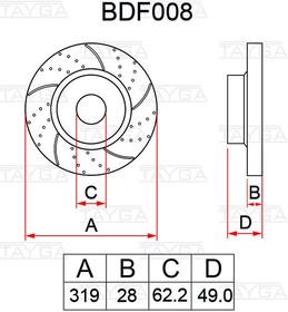 BDF008, Диск тормозной LEXUS RX300,RX350,RX400 (03-) передний перфорированный комплект TAYGA