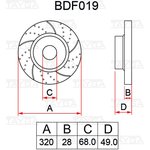 BDF019, Диск тормозной NISSAN Murano (Z50,Z51) INFINITI FX35 (07-) передний перфорированный комплект TAYGA