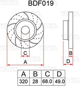 BDF019, Диск тормозной NISSAN Murano (Z50,Z51) INFINITI FX35 (07-) передний перфорированный комплект TAYGA