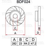 BDF024, Диск тормозной HONDA CR-V (02-),Civic (01-) передний перфорированный ...