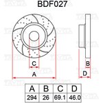 BDF027, Диск тормозной MITSUBISHI L200 (10-),Outlander (06-12) передний перфорированный комплект TAYGA