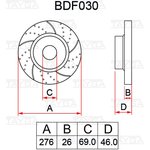 BDF030, Диск тормозной MITSUBISHI Lancer (07-) передний перфорированный комплект TAYGA