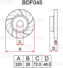BDF045, Диск тормозной MAZDA CX-9 (07-) передний перфорированный комплект TAYGA