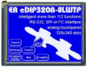 Фото 1/2 EA EDIP320B-8LWTP, LCD Graphic Display Modules & Accessories Blue/White Contrast With Touch Screen